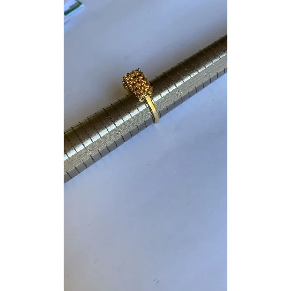 Citrine Pyramid 1.75 CT  Ring Size 7 Gold Plated .925 Sterling Silver